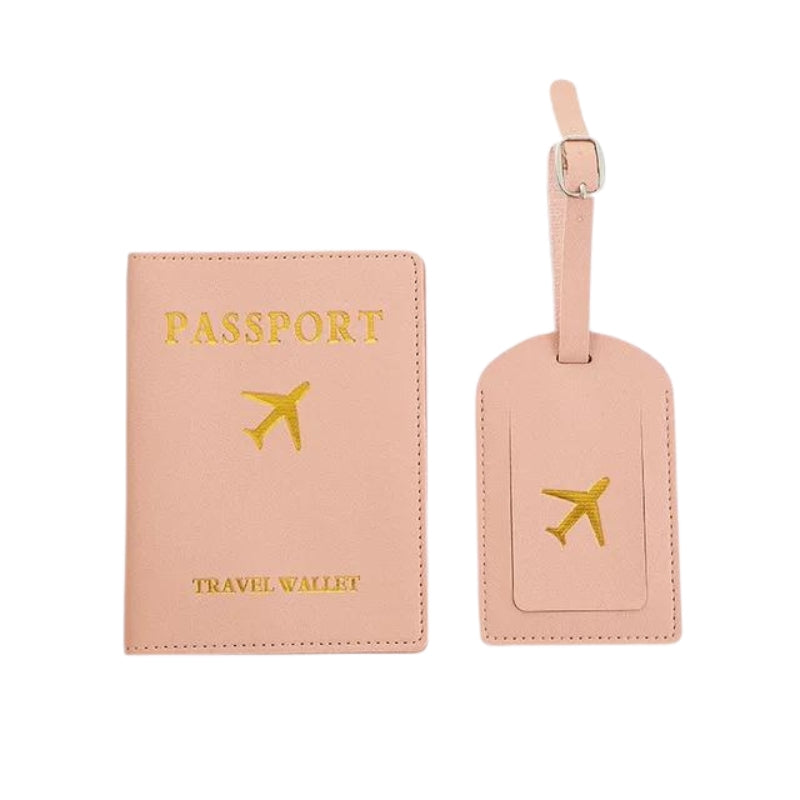 protège passeport et etiquette valise - Rose