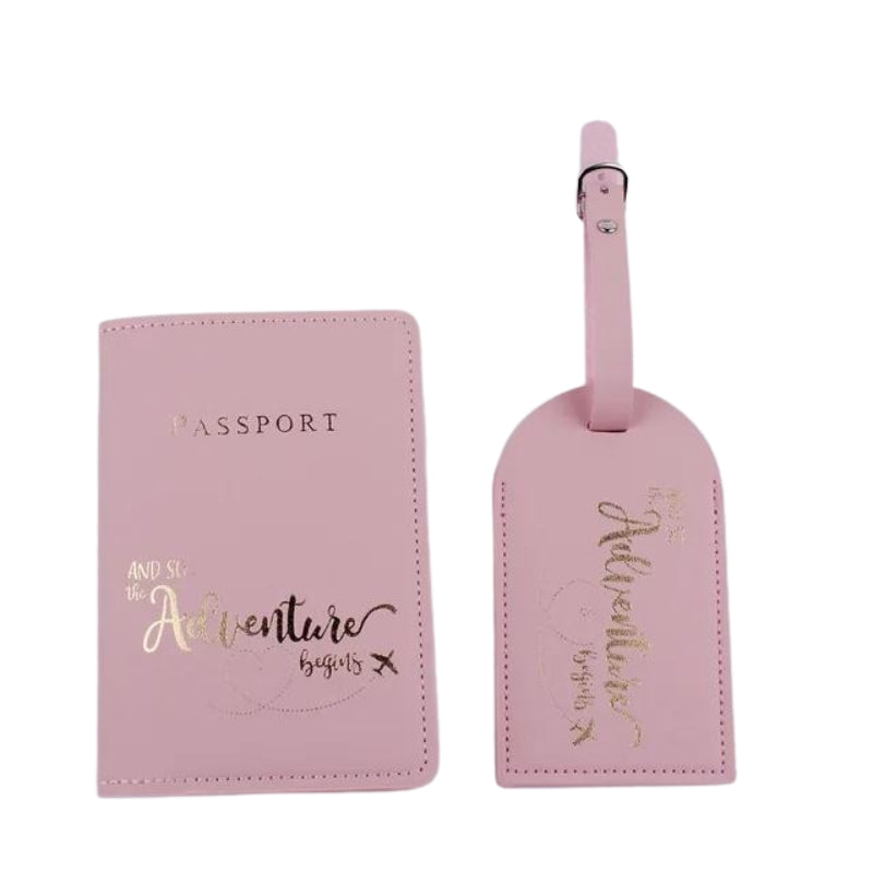etiquette valise voyage avion - Rose - Gravure Dorée