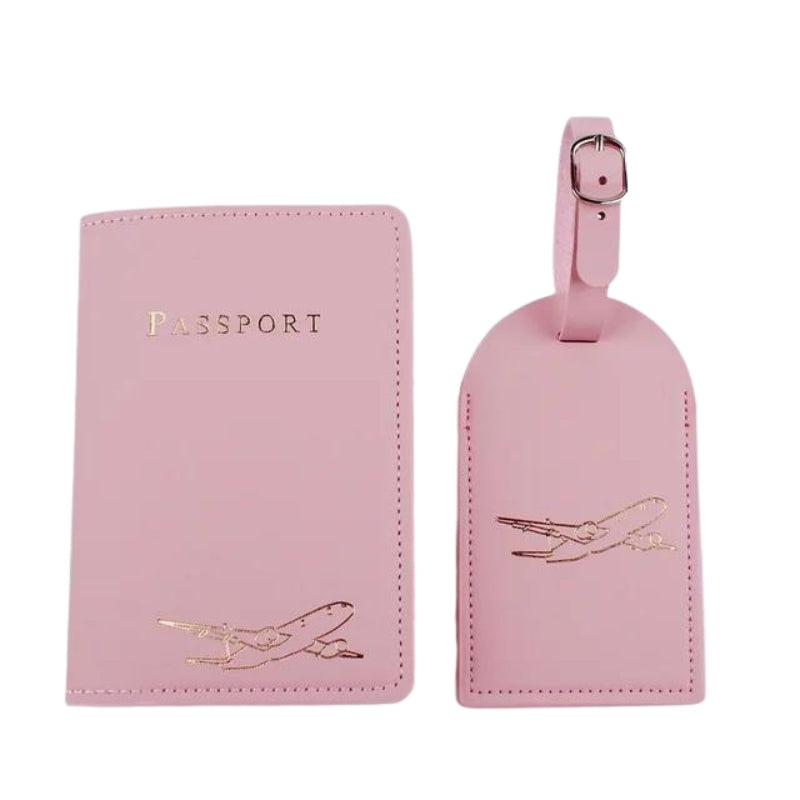 porte etiquette bagage avion - Rose - Gravure Dorée Avion