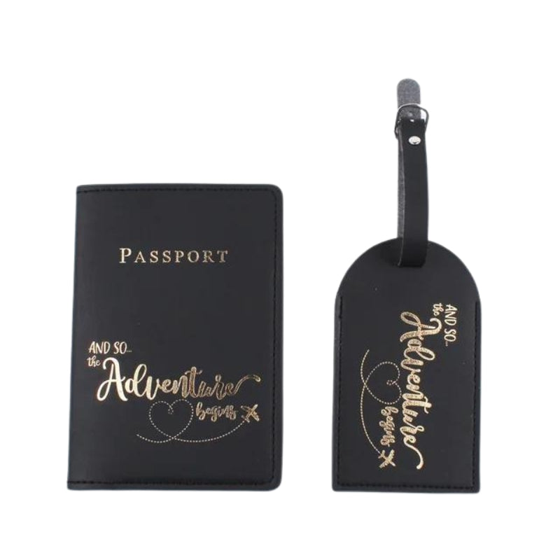 etiquette bagage avion personnalisé - Noir - Gravure Dorée