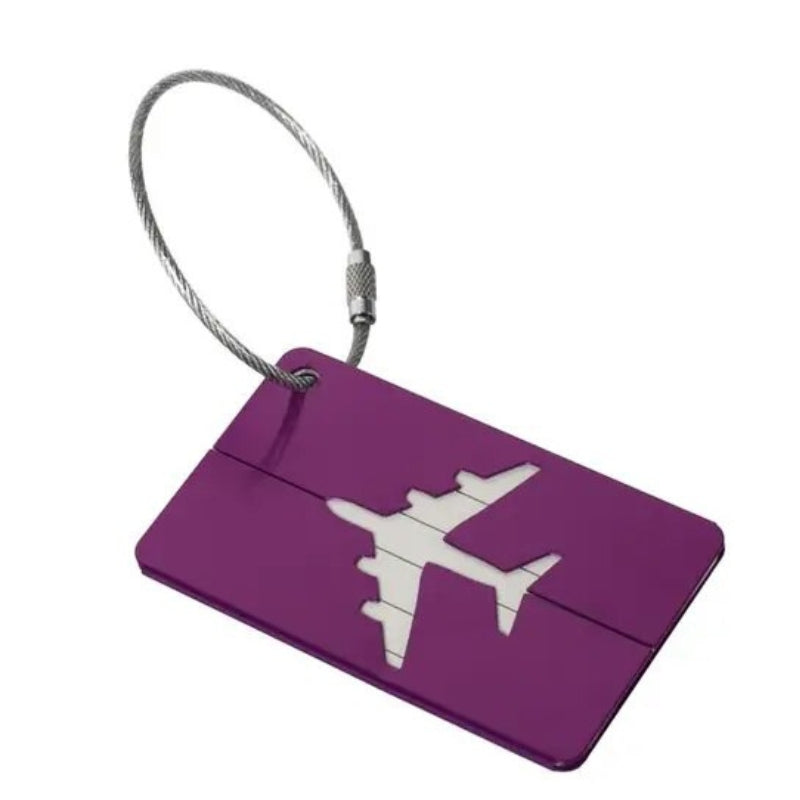 étiquette de bagage - Violet avec Motif Avion