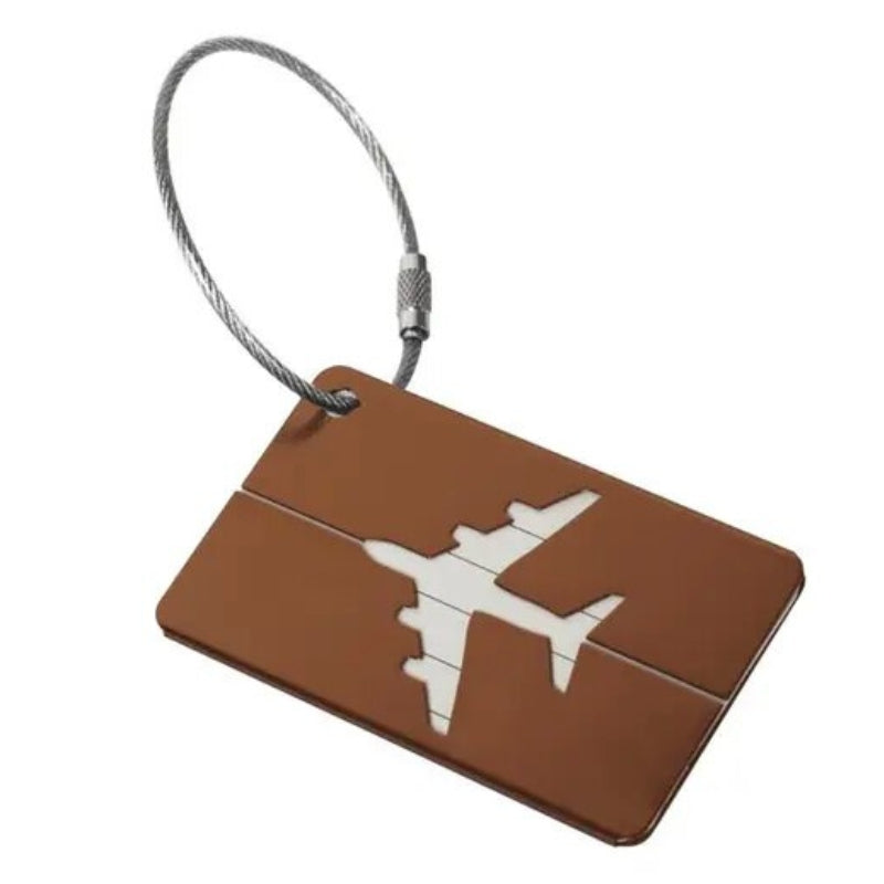 porte etiquette bagage personnalisé - Marron avec Motif Avion