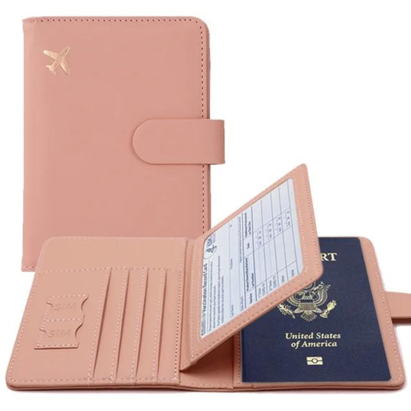 pochette passeport en cuir - Rose