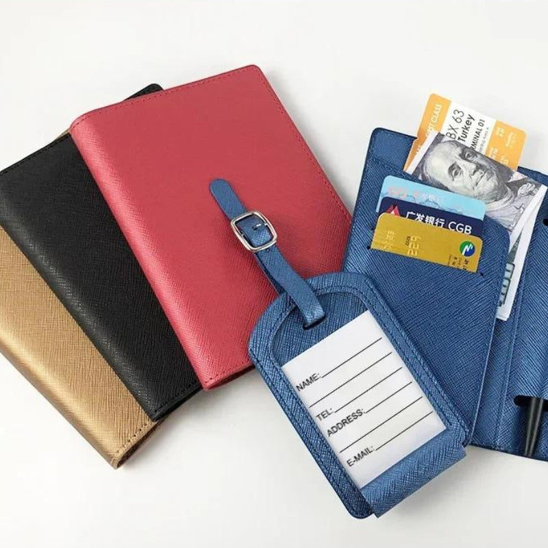 portefeuille pour passeport en cuir - Marron - Noir - Bleu - Rouge - Gris