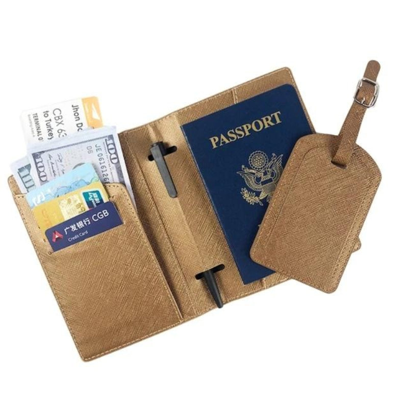 portefeuille pour passeport et voyage en cuir - Marron 