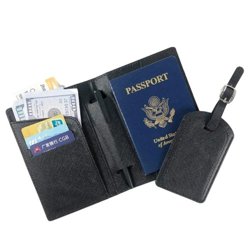 portefeuille passeport en cuir - Noir