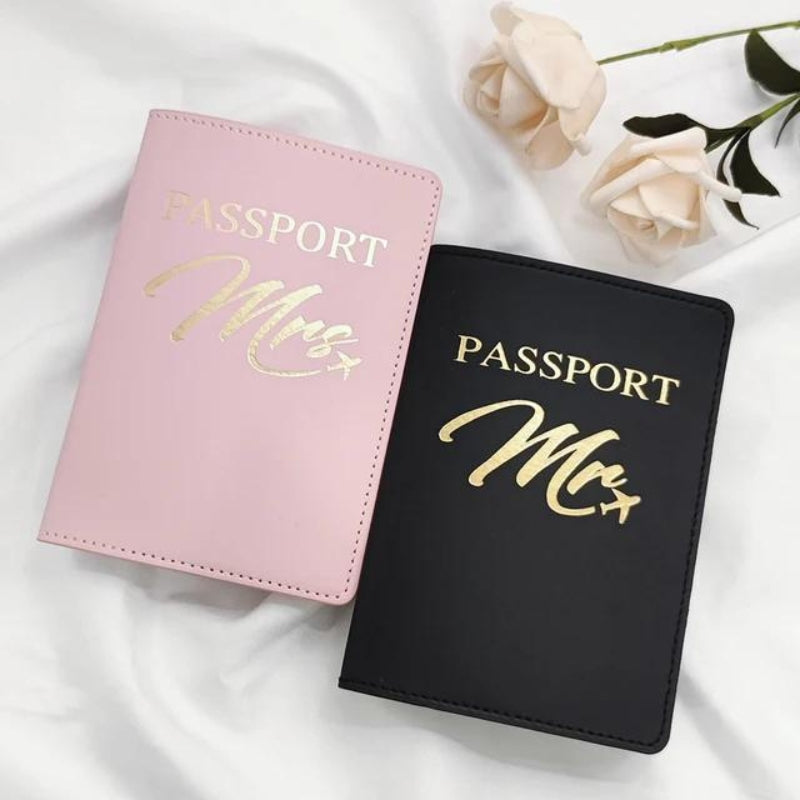 porte passeport monsieur madame - Ensemble Couple Noir et Rose