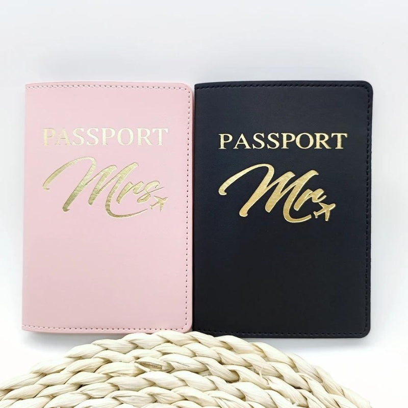 protège passeport en cui - Ensemble Couple Noir et Rose