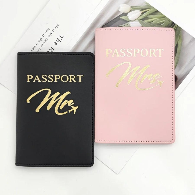 étui passeport en cuir - Ensemble Couple Noir et Rose