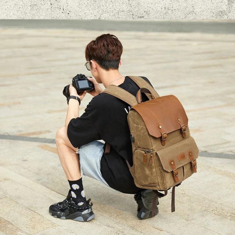 sac à dos pour appareil photo et ordinateur portable - Kaki - Gris - Vert