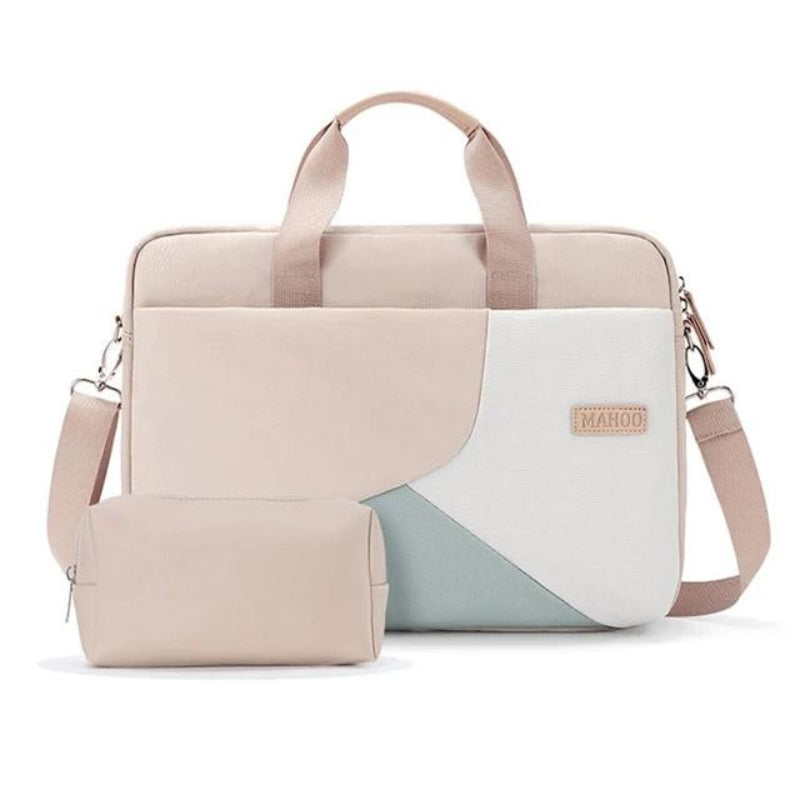 sac d'ordinateur portable femme - Beige avec petite pochette - 15.6 pouces