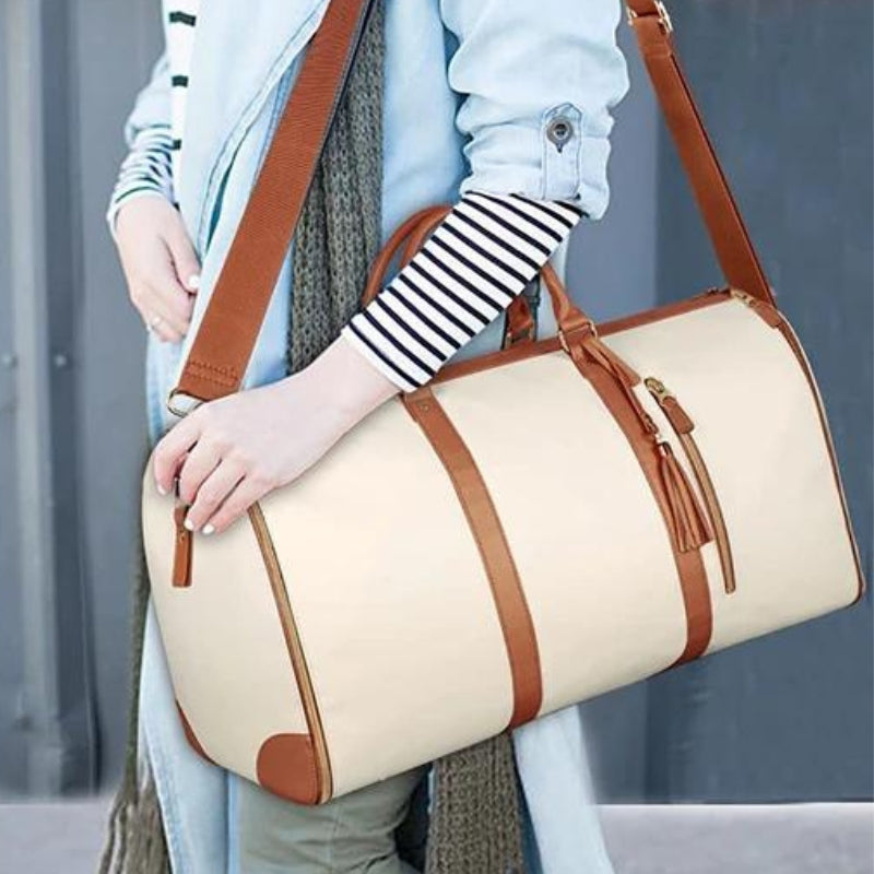 sac de voyage en cuir vintage femme - Beige - Noir - Rose
