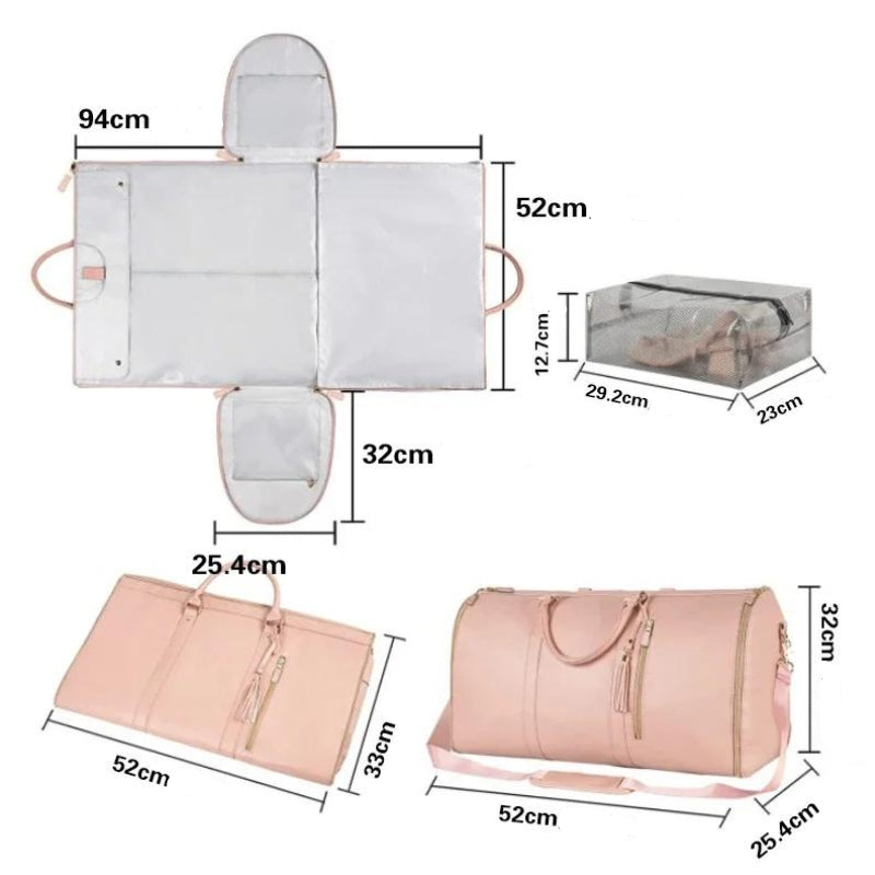 Sac de Voyage en Simili Femme dimensions affichées - Beige - Noir - Rose
