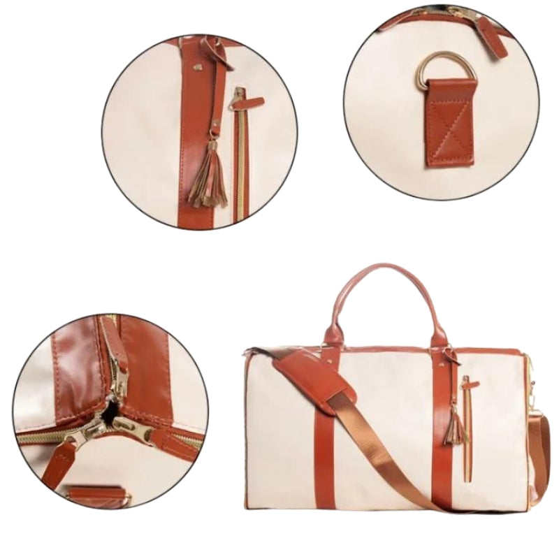 Sac de Voyage en Simili Femme gros plan fermeture zippée - Beige - Noir - Rose