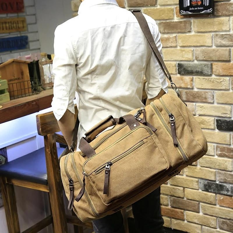 sac de voyage toile homme - Marron café - Vert - Noir - Gris Foncé - Beige