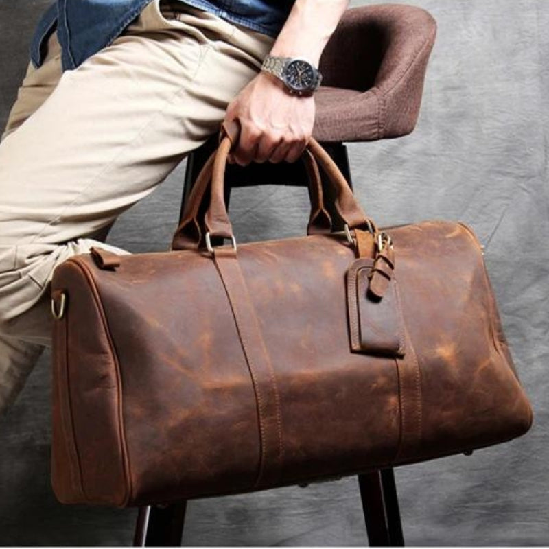 Sac pour Homme en Cuir portée à la main - Marron - Noir
