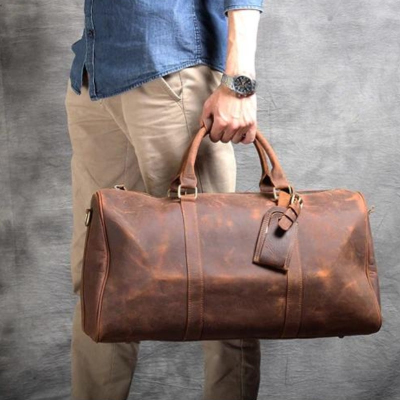 Sac pour Homme en Cuir portée à la main - Marron - Noir