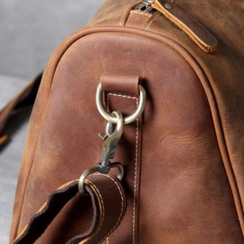 Sac pour Homme en Cuir détail de la sangle - Marron - Noir