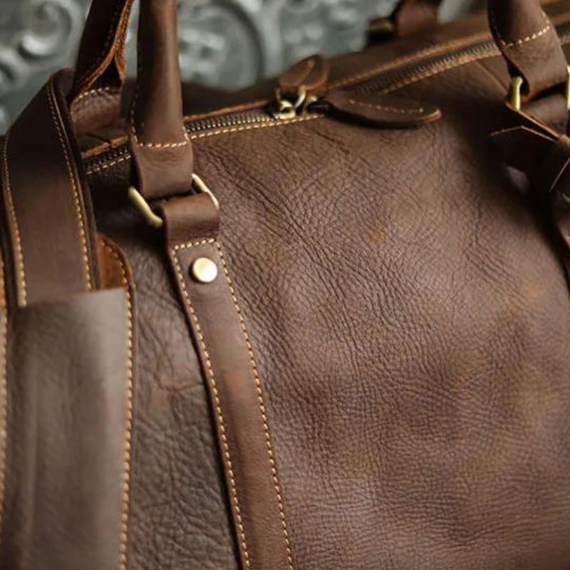 Sac pour Homme en Cuir gros plan texture cuir - Marron - Noir
