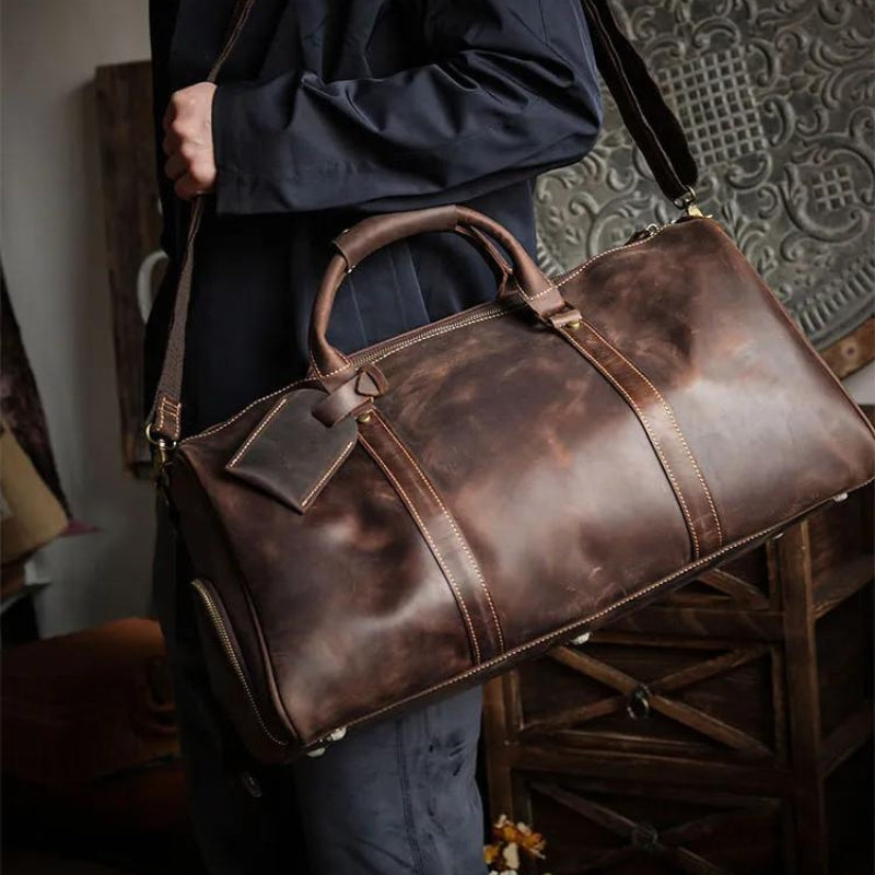 sac bandoulière pour homme en cuir - Marron - Noir