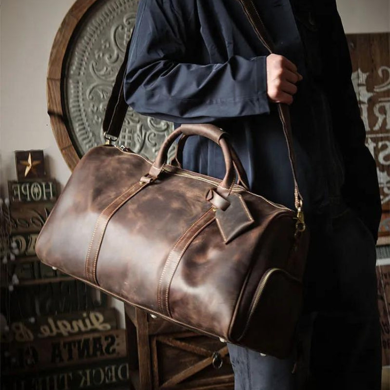 sacoche pour homme en cuir - Marron - Noir
