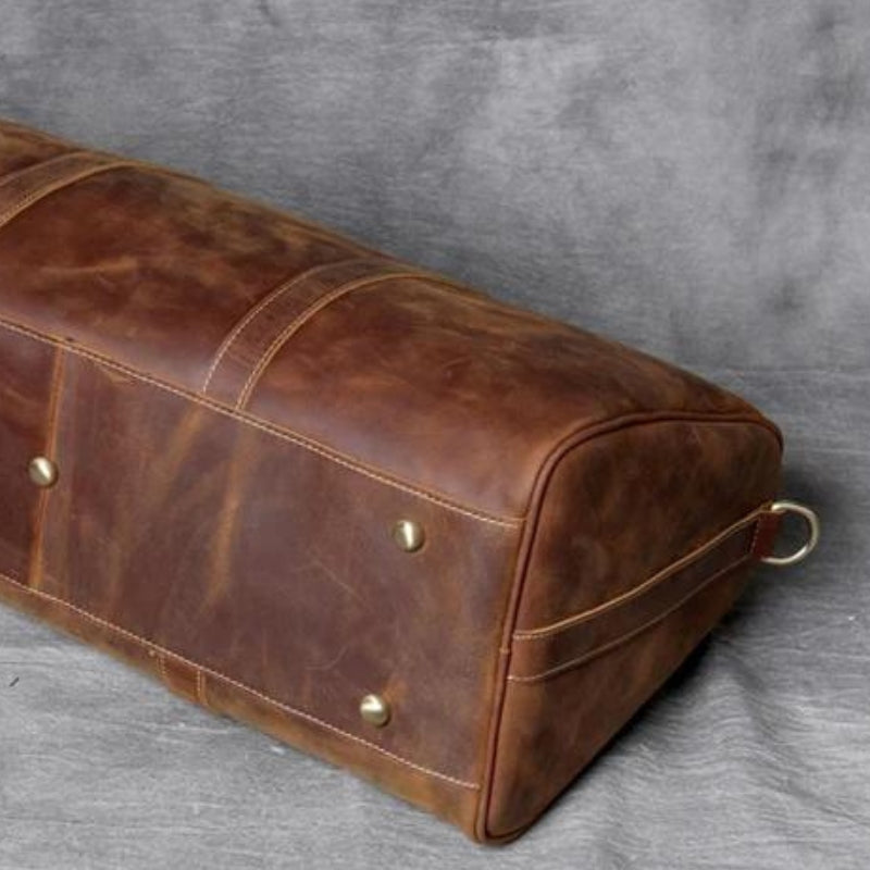 Sac pour Homme en Cuir gros plan couture - Marron - Noir