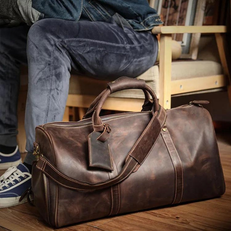 sacoche pour homme en cuir marron - Marron - Noir