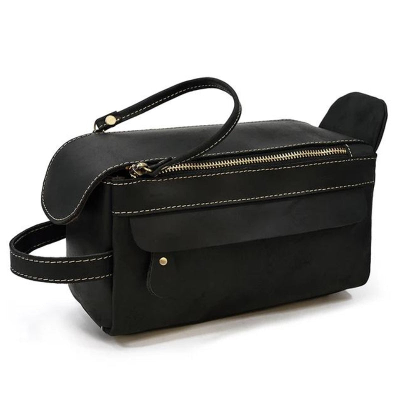 trousse de voyage en cuir pour homme - Noir - Modèle 2