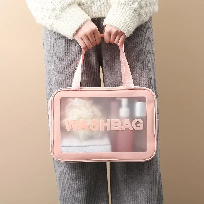 trousse de toilette voyage transparente - Noir - Blanc - Rose